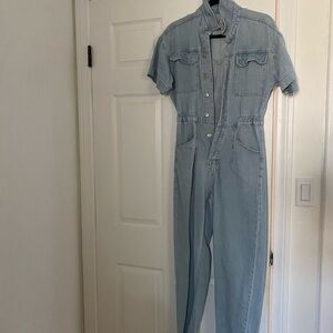 We the Free Light Wash Denim Jumpsuit